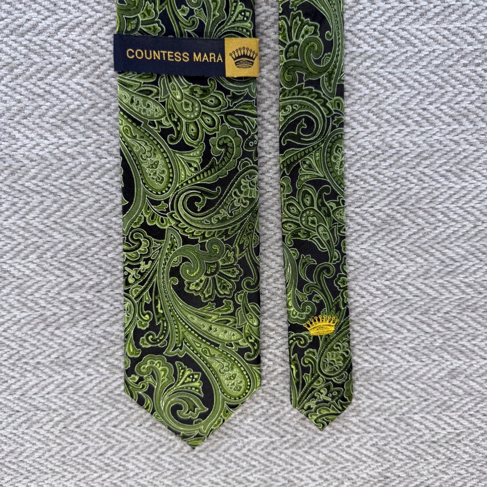 Countess Mara Necktie OS Green Silk Paisley Formal Wedding Business Mens Tie